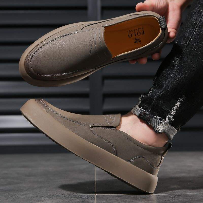 Casual Men's Shoes Business Formal Slip-On Rubber Soft Sole Fashion Hand-Sewn Dirt-Resistant Breathable British Style