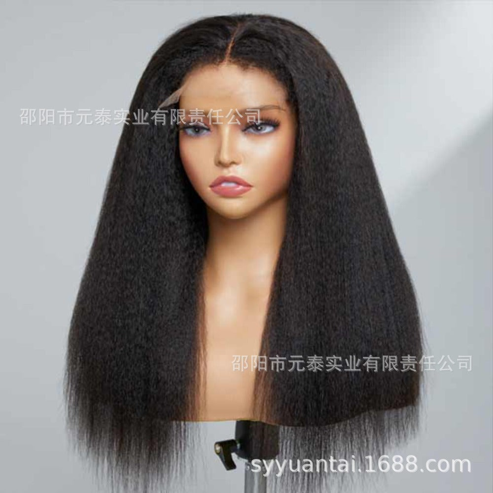 Kinky Straight 13x4 Lace Front Synthetic Wig Long Black Wigs