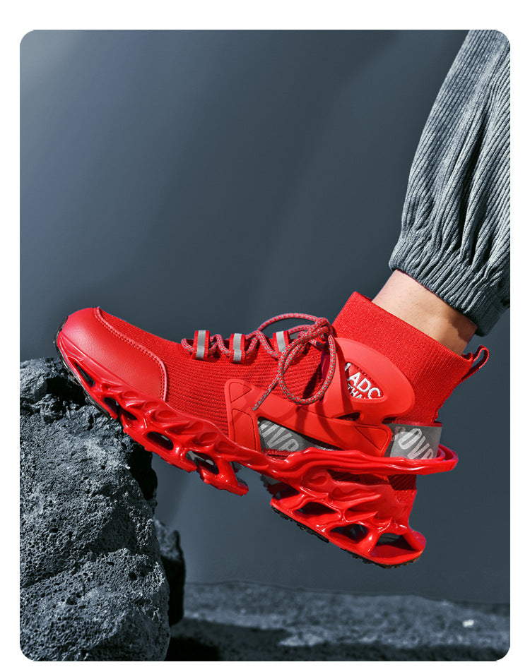 Men's Shoes National Trend Height-Increasing High-Top High-Elastic Running Shoes Basketball Shoes Ultra-Light Shock-Absorbing Running Blade-Sharp Flyknit Sports Shoes