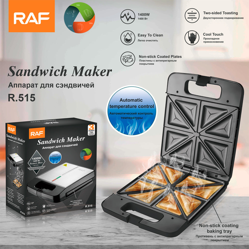 RAF European standard Household Double-sided Heating Sandwich Maker Multifunctional Toast Bread Waffle Breakfast Machine
