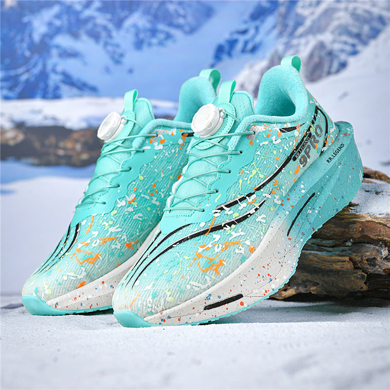 Winter New Thickened Warm Luminous Rotating Buckle Running Shoes with Real Carbon Plate Cushioning and Anti-Slip Sports Shoes