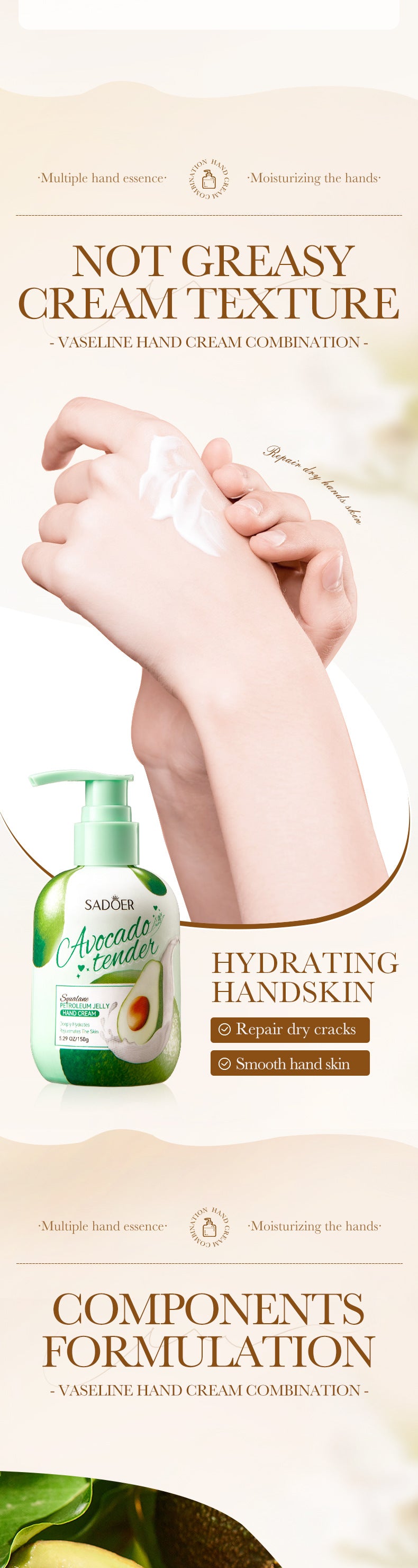 Vaseline Hand Cream150gSADOER Hydrating Anti-Cracking Press Hand Cream  Wholesale