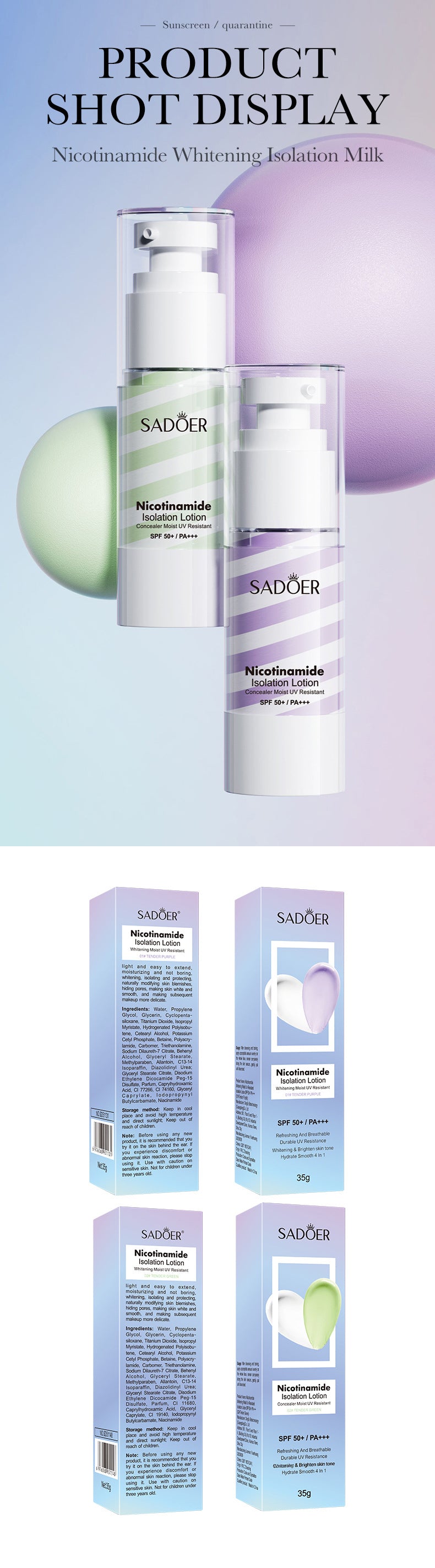 Makeup SADOER Niacinamide Two-tone Primer Brightening Skin Tone Makeup Base Cross-border Wholesale
