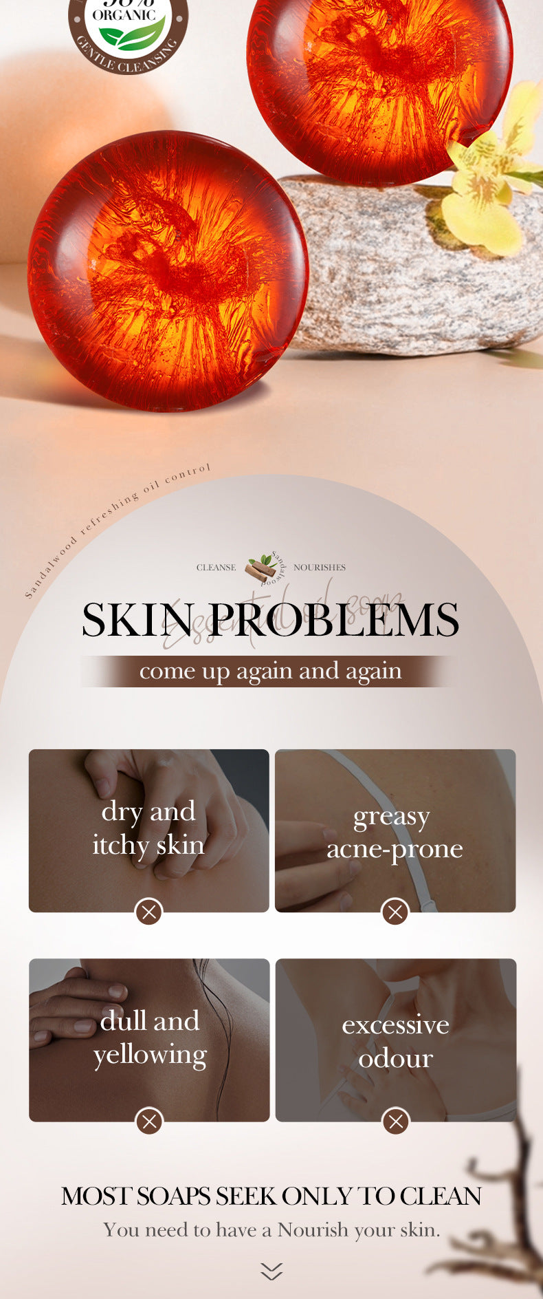 Cross-border Sandalwood Essential Oil Soap80g Amino Acid Body General Handmade Soap Export Manufacturer Wholesale