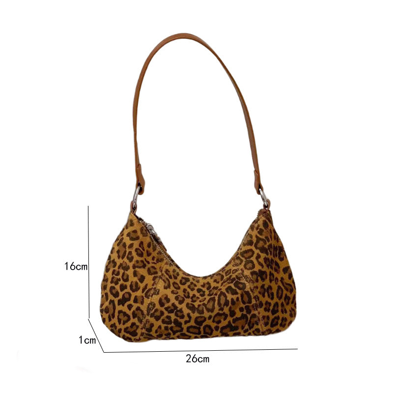 Autumn and winter niche leopard print underarm bag2025New Matte Top Layer Cowhide Single Shoulder Crossbody Bag Handheld Small Bag