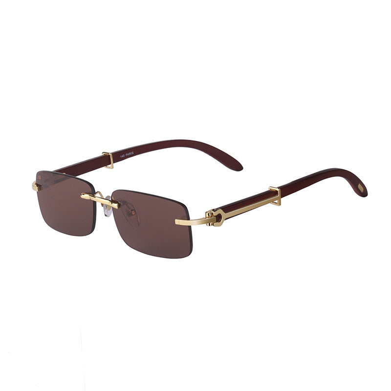Vintage Wood Grain Sunglasses for Men and Women Fashion Frameless Square Driving Sun Protection Glasses