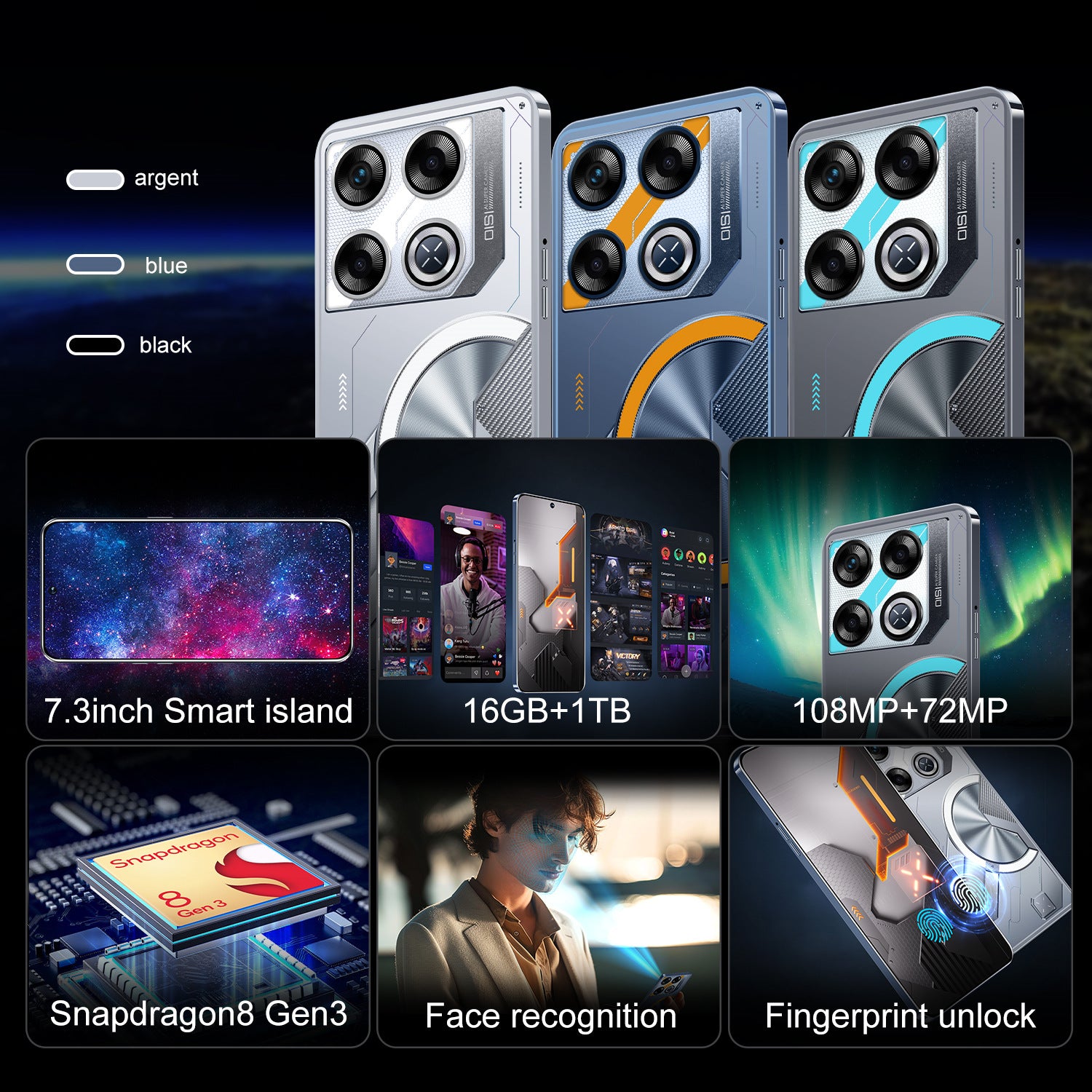 Platform Hot Sale GT20 Pro Intelligence5G Mobile Phone7.31-inch Screen Android16+1T Factory Price for Mobile Phones