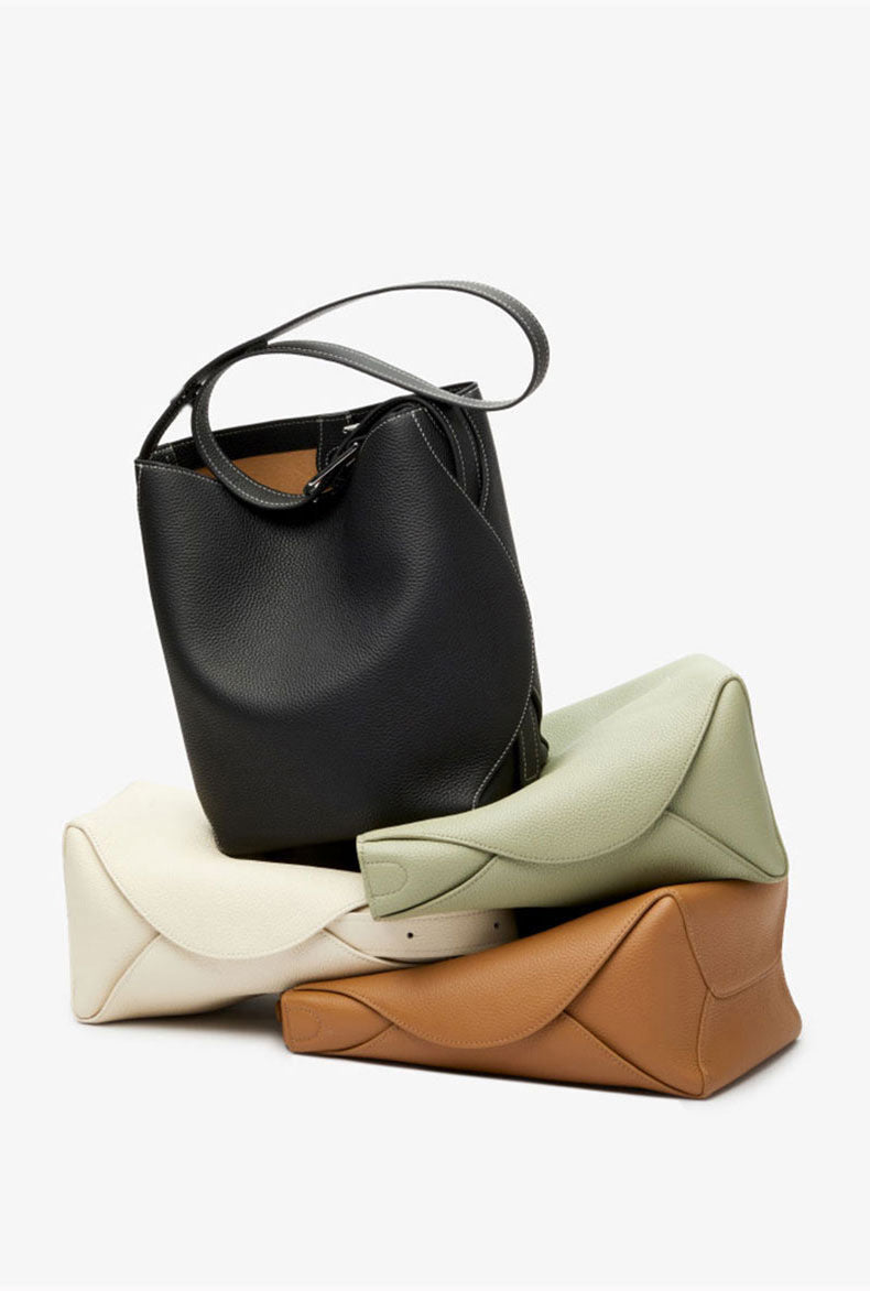 Genuine Leather Women's Bag Fashion Single Shoulder Crossbody New Hot Style High-end Korean Trend Versatile Large Capacity Commuter Bucket Bag