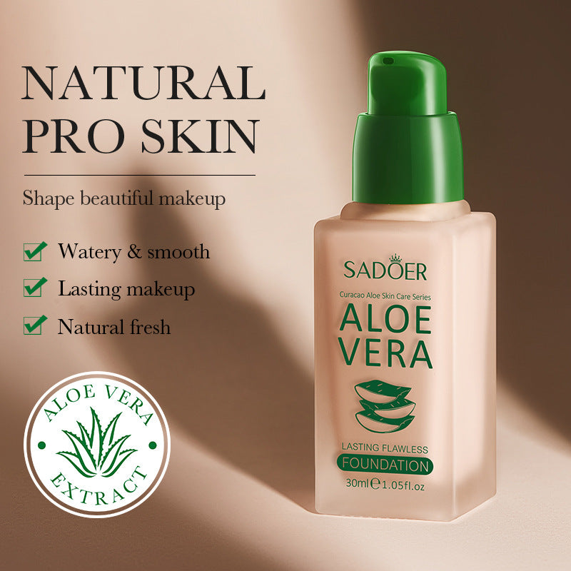 Full English Makeup SADOER Aloe Vera Foundation Liquid Long-lasting Clear Concealer Non-cakey  Wholesale