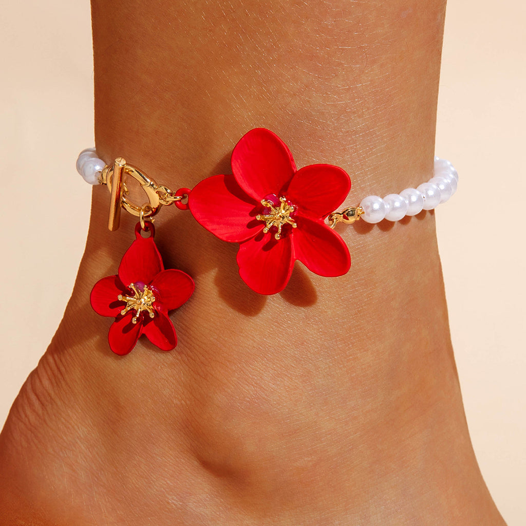 European and American Fashion Simple Alloy Flower Pendant Pearl Necklace  Elegant and versatile OT Buckle Design Sense Accessories