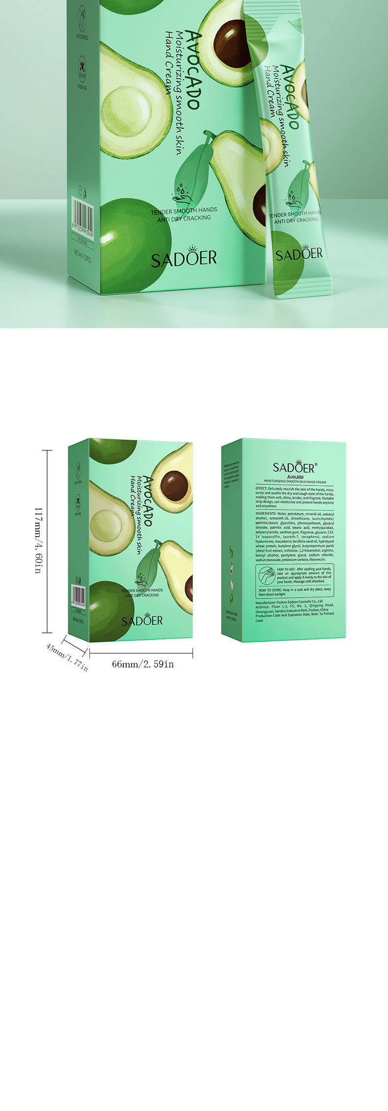 Pure English Hand Cream Box SADOER Avocado Peach Grapefruit Hydrating Hand Cream  Wholesale