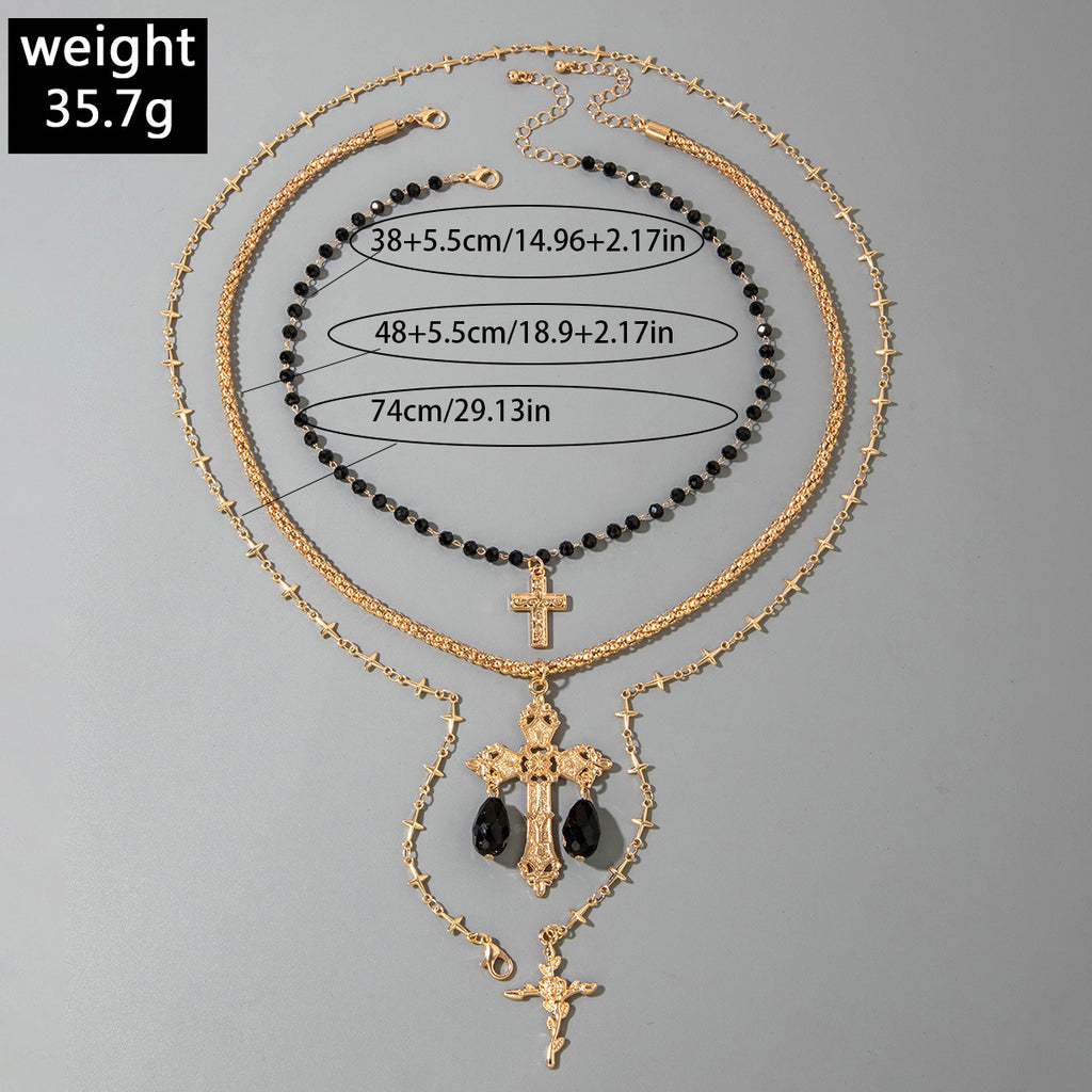 European and American Fashion Sense y Women's Tassel Necklace Creative Personality Double Layer Cross Pendant Collarbone Chain Necklace