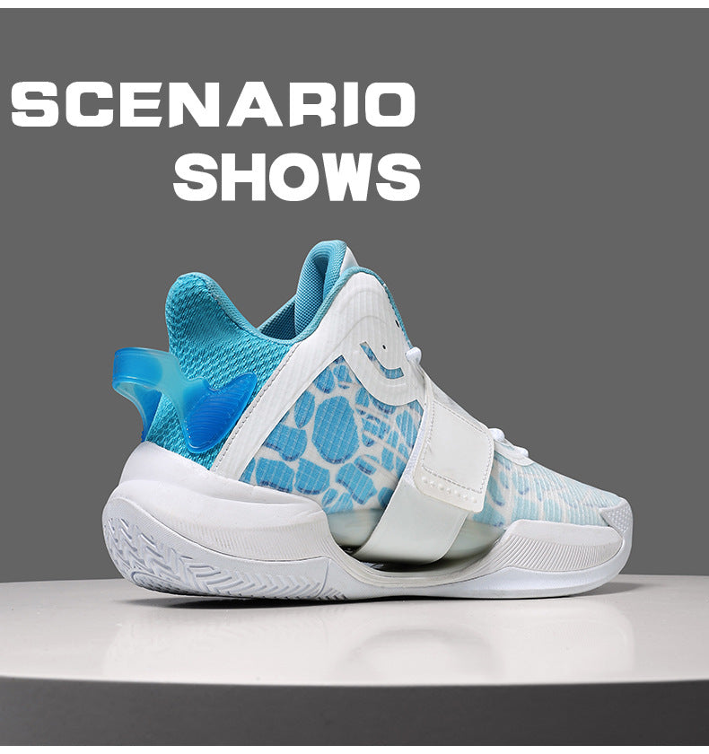 Autumn and Winter New Water Flower4Trendy Casual Basketball Shoes for Teenagers with Velcro Friction Sound and Non-Slip Sports Shoes