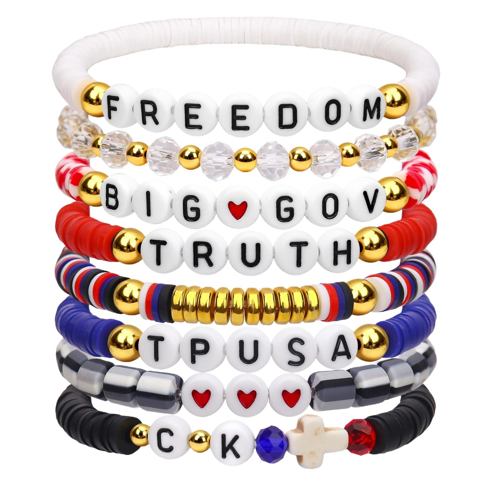 Cross Soft Clay Bracelet gold Spacer Bead Elastic Cord Bracelet Men's Gift FREEDOM Alphabet Soft Clay Bracelet