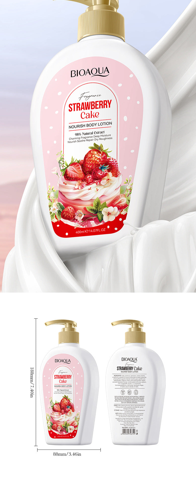 Full English Strawberry Nourishing Body Lotion400ml BIOAOUA Moisturizing Body Lotion  Wholesale