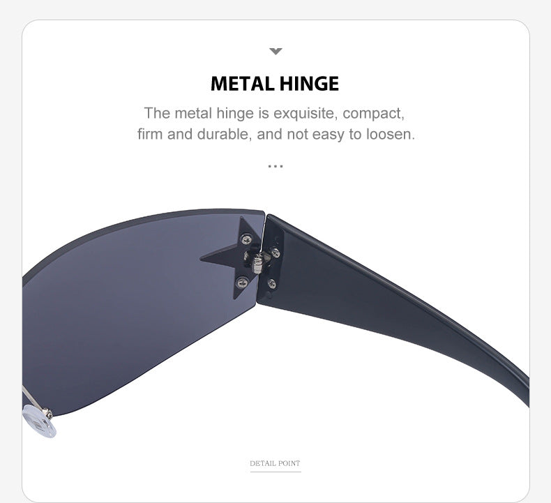 European and American retro rimless sunglasses for women y2k Personalized Five-Pointed Star One-Piece Sunglasses for Men Cycling Glasses Wholesale