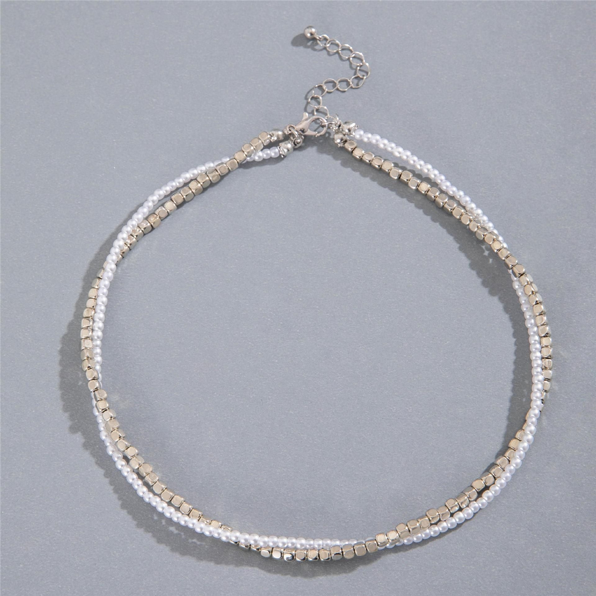 European and American Ornament  Simple Versatile Japanese and Korean Fresh Style Beaded Sugar Cube Round Bead Pearl Necklace Wholesale