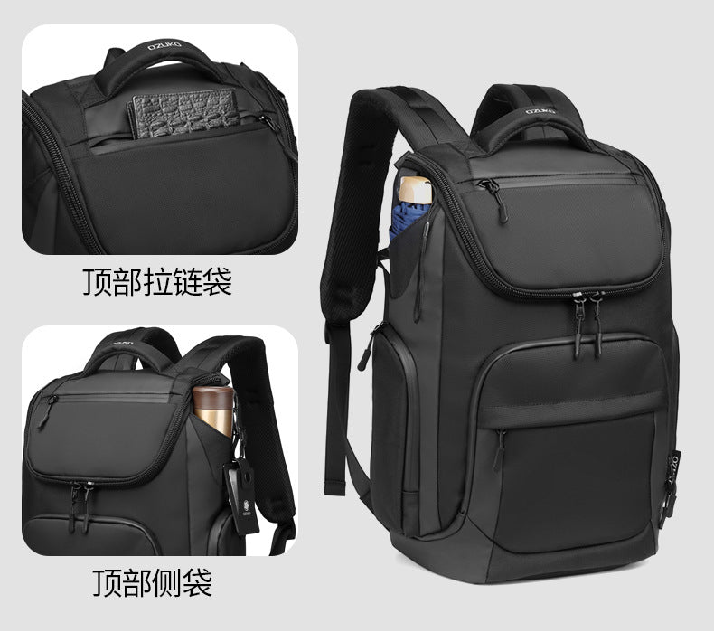 OZUKO Business Backpack Men's Commuting Large Capacity Computer Bag Travel Backpack High-end Waterproof School Bag