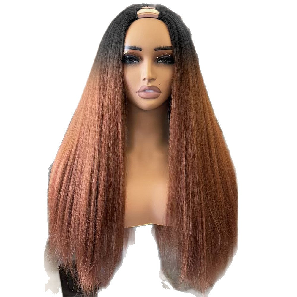 DR2/30BL  Ombre brown black V-part Yaki Straight Wig