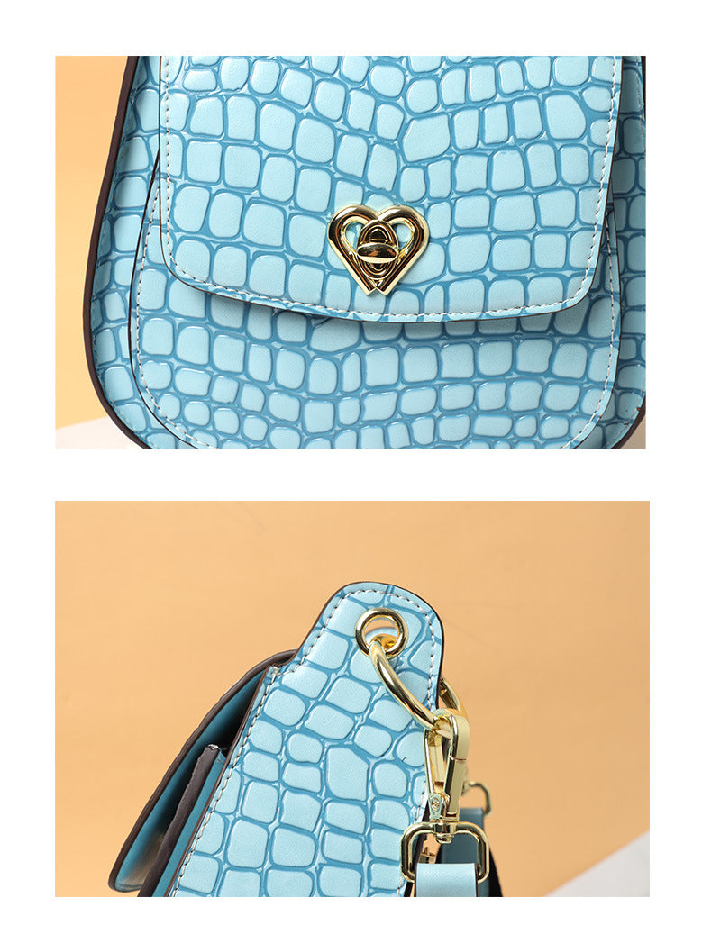 Autumn Winter New Korean Version Crocodile Pattern Saddle Bag Single Shoulder Crossbody Women's Bag Trendy Fashionable Personality Versatile Handbag for Women