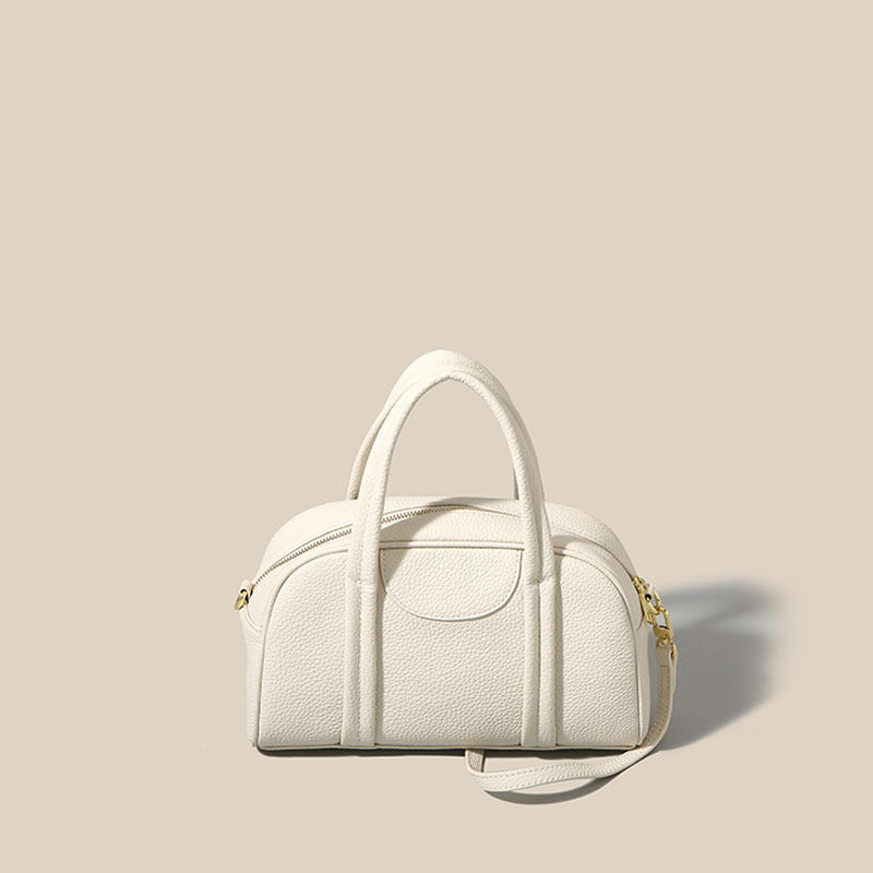 Genuine Leather Women's Boston Handbag2025Autumn Style Top Layer Cowhide Fashion Large Capacity Single Shoulder Crossbody Bag