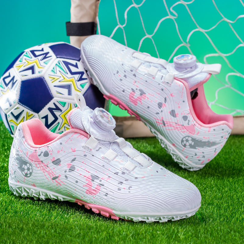 Rotating Button New Children's Soccer Shoes Girls' Spike Training Shoes Girls' Elementary School Sneakers Sports Shoes