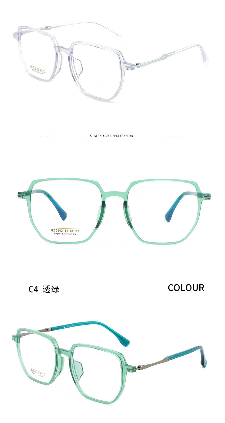 PPSU Titanium Frame Glasses Ultra-Light Ultra-Tough Comfortable Polygonal Semi-Titanium Frame Unisex Transparent Lightweight Large Frame