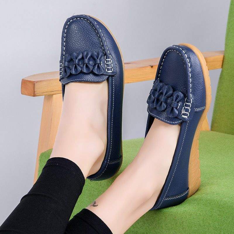 Women's Shiny Loafers2025Autumn New Style Wedge Mid-Heel Flat Shoes with Soft Sole for Moms