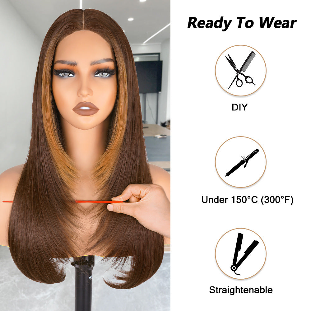 Synthetic Full Wig European and American Foreign Trade Hot-Selling Wig Highlight Straight Wig