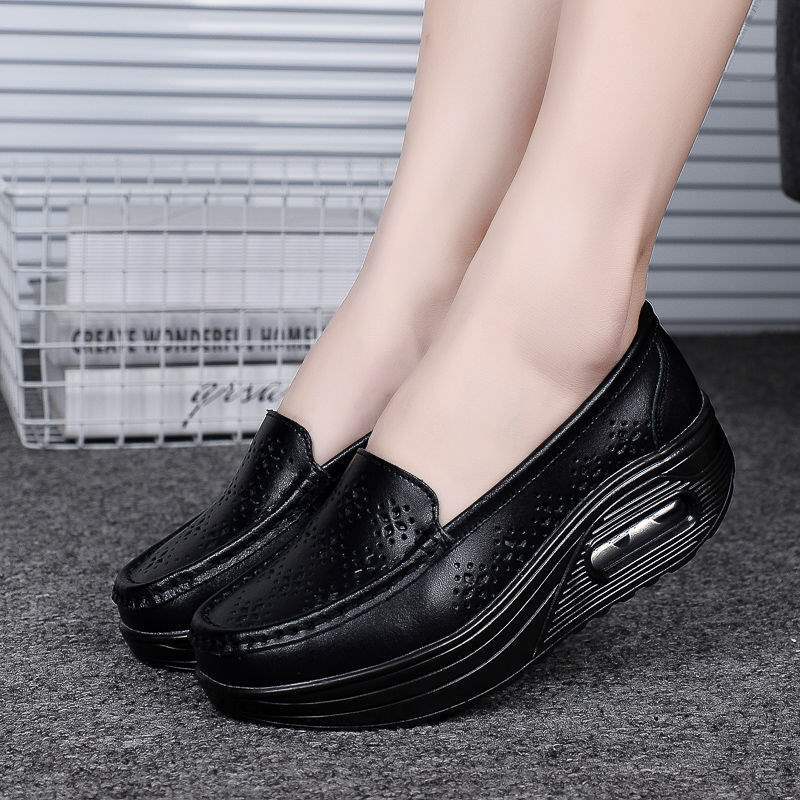 Platform Shoes for Women Thick Sole Nurse Shoes Wedge Mom Shoes High Heel White Soft Sole Work Shoes Travel Single Shoes Rocking Shoes