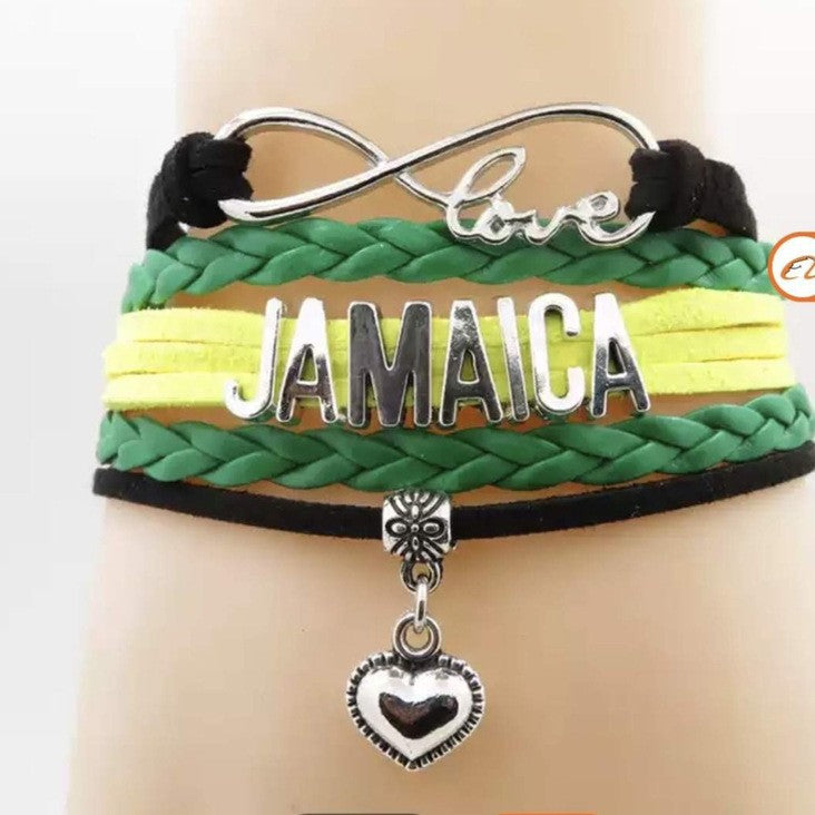 Men's Multi-layer Braided Leather Bracelet with Heart Pendant Vintage Stacking PALESTINE Letter Braided Bracelet