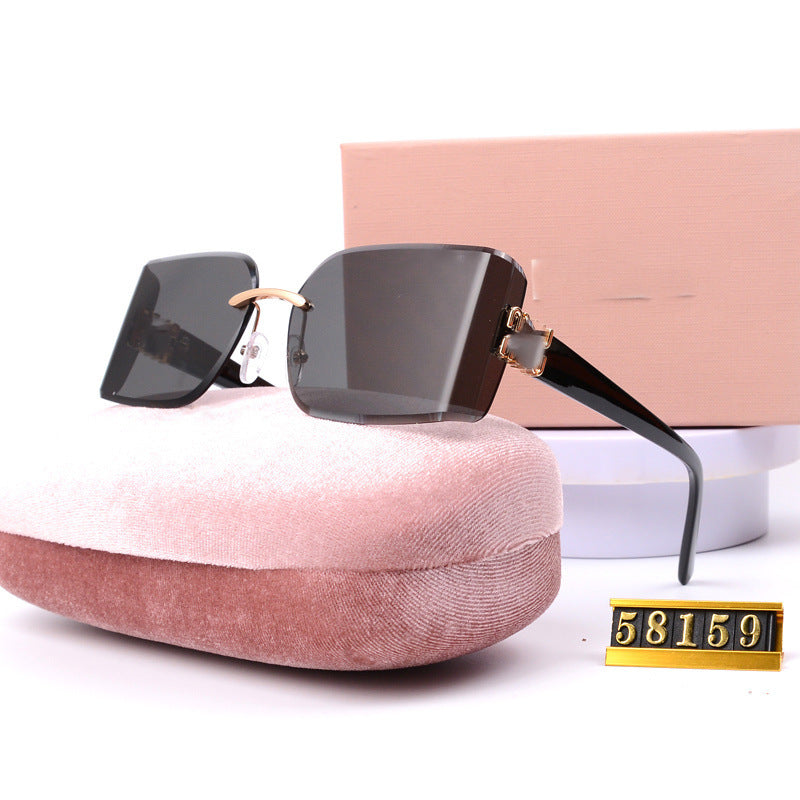 Fashion Frameless Square Sunglasses Curved Lenses Unisex Sunglasses Street Style Fashion Show Personality MU54YSUV400
