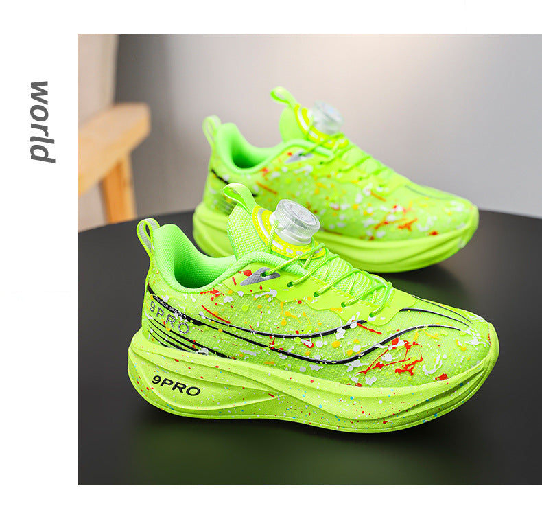 Children's Running Shoes with Rotating Buckle, Breathable Mesh Surface, Ultra-light Soft Sole, Wear-resistant, Non-slip, Racing Sports Shoes for Boys and Girls