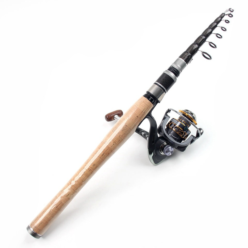 Wooden Handle Portable Sea Rod Set Retractable Lure Rod Fishing Gear with Hair Band Single Rod Manufacturer Wholesale