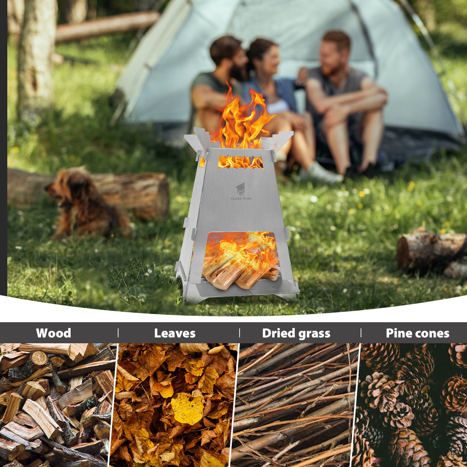 Outdoor Firewood Stove Portable Rocket Stove Foldable Firewood Stove Camping Picnic Barbecue Stove Picnic Heating Stove