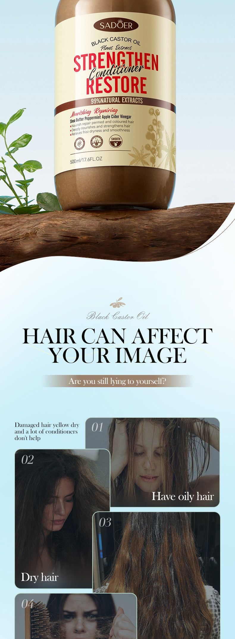 Black Castor Oil Conditioner SADOER Nourishing, Repairing and Improving Frizz Hair Care Solution Cross-Border Wholesale