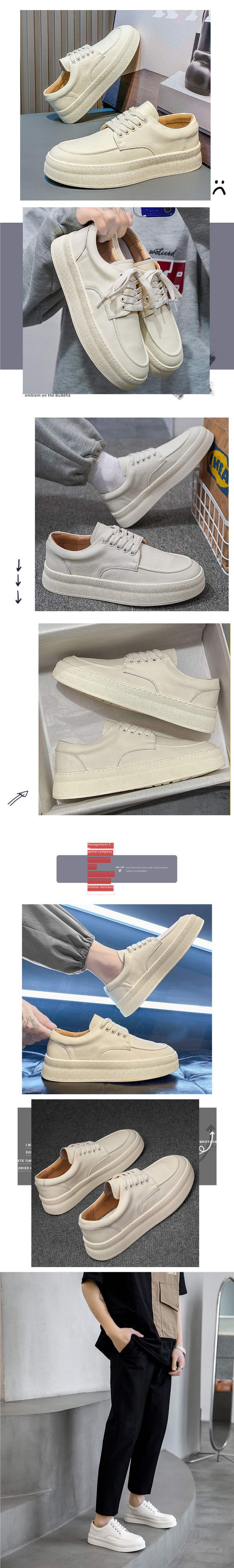 Men's Summer Height-Increasing Thick-Soled Breathable Odor-Resistant Trendy Versatile Genuine Soft Leather Couple's White Shoes Hole Shoes