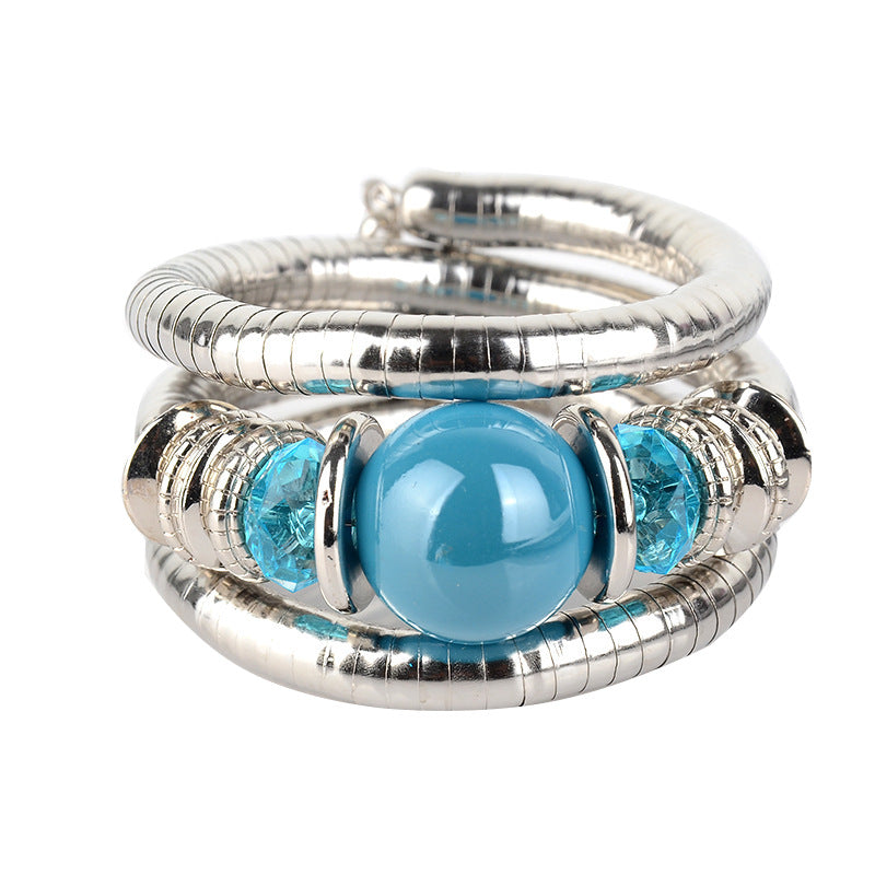 European and American Fashion Brand Bracelet for Women, High-End Ethnic Style, Simple Layered Multi-Color Three-Circle Wrap Bracelet