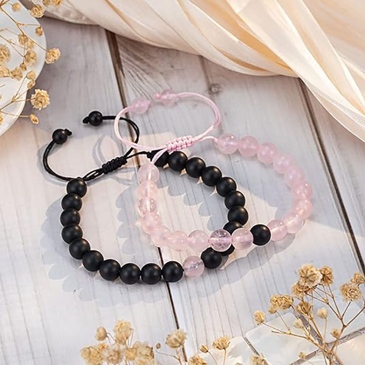 Hot Selling White Turquoise Obsidian Couple Card Bracelet Natural Stone Powder Crystal Beaded Braided Bracelet