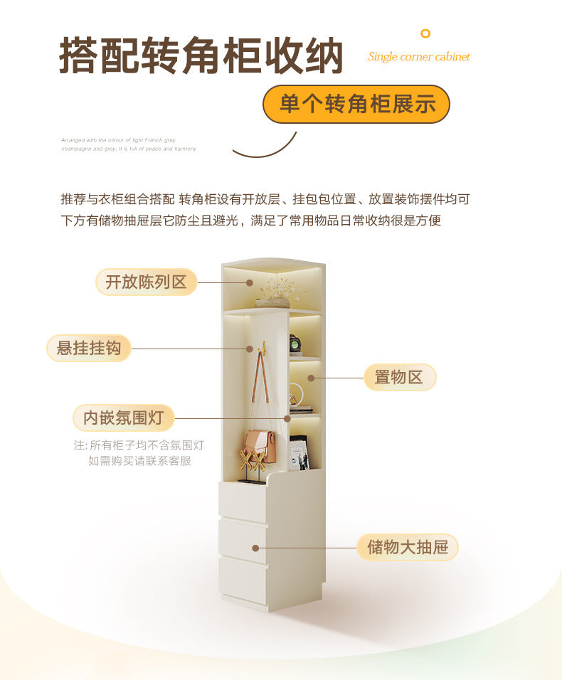 E0European Pine Board Warm White Sliding Door Wardrobe Desk Integrated Set Cream Style Bedroom Home Solid Wood Large Wardrobe