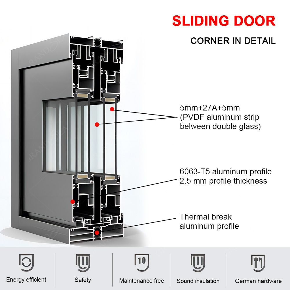 Hurricane Resistant Thermal Insulation Double Glazed Modern Exterior Door Modern Design Aluminum Lowe Glass Sliding Door