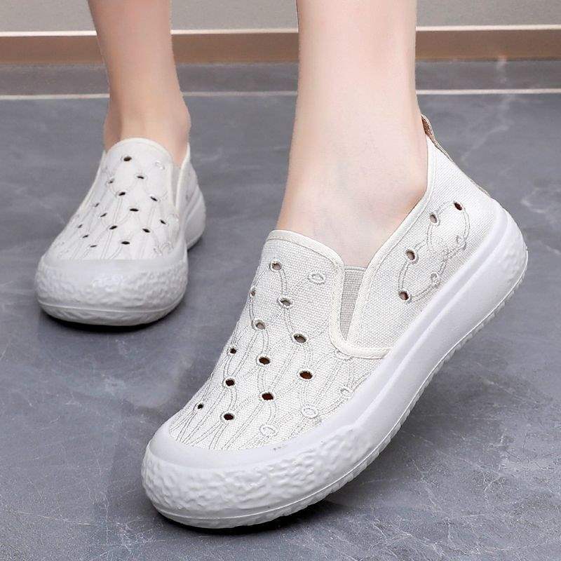 New Hollow Mesh Women's Shoes Breathable Perforated Fisherman Shoes White Canvas Shoes Women's Fashion Versatile Thick Sole Mesh Shoes