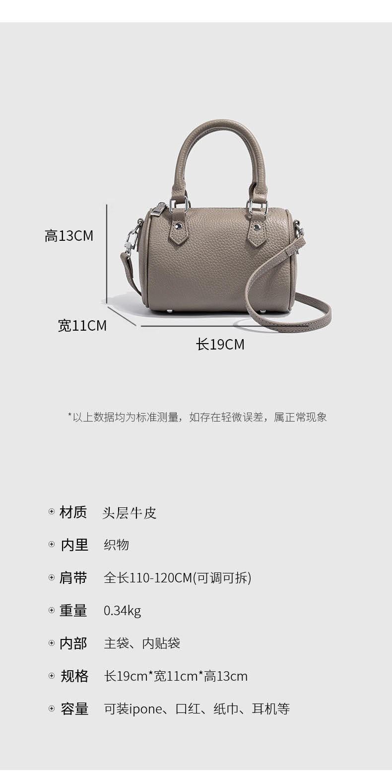 Guangzhou High-Quality Texture Genuine Leather Boston Pillow Bag for Women2024New first-layer cowhide handbag and crossbody bag