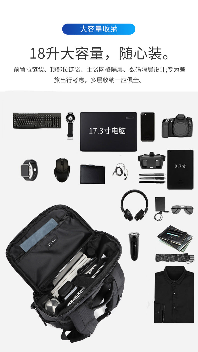 ozuko Casual Backpack Men's Computer Backpack Waterproof Oxford Cloth Large Capacity Commuting Travel School Bag