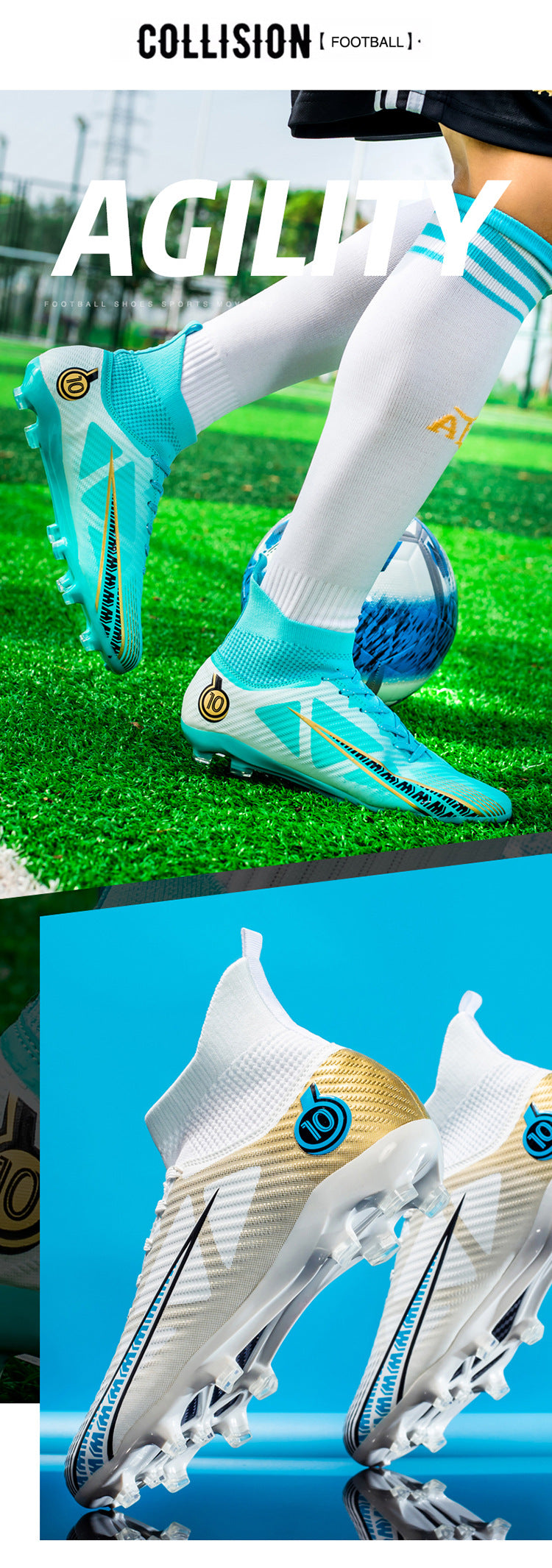 World Cup Football Shoes Men's High Top Long Spike Lawn Broken Spike Youth Student Competition Training Shoes