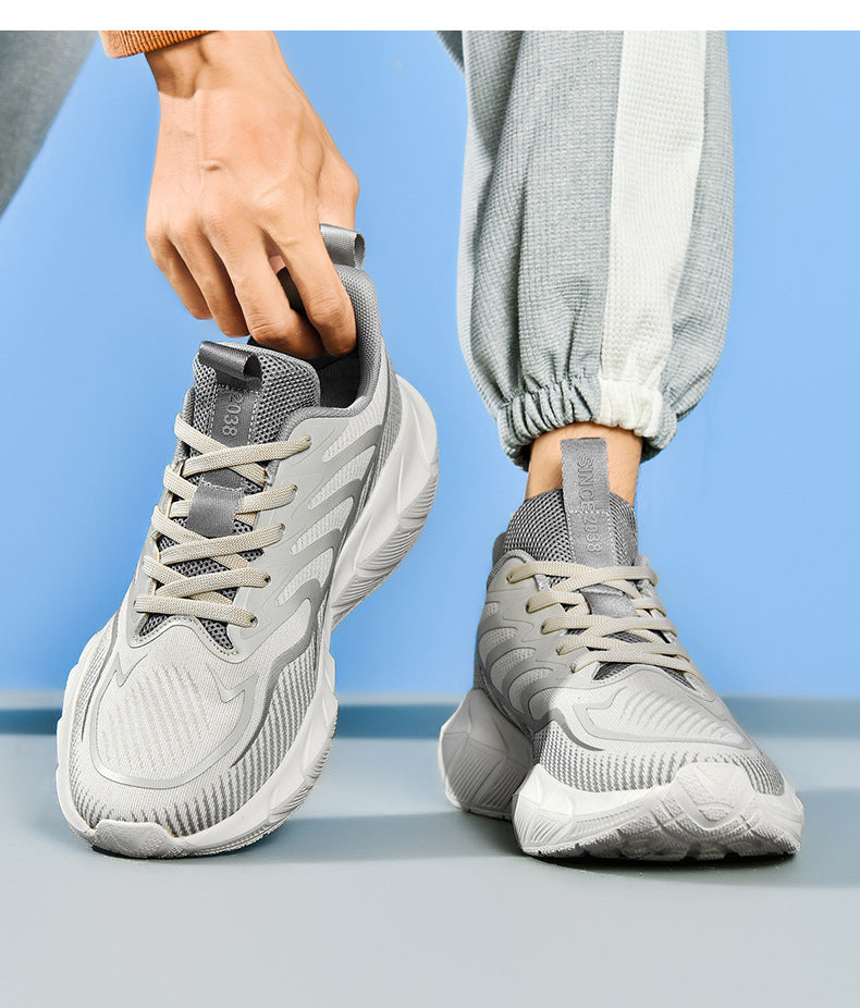 New Thick-Soled Racing Sports Shoes for Middle School Students, High Elastic Running Shoes for Men and Women, Breathable Flyknit Mesh Shoes for Couples