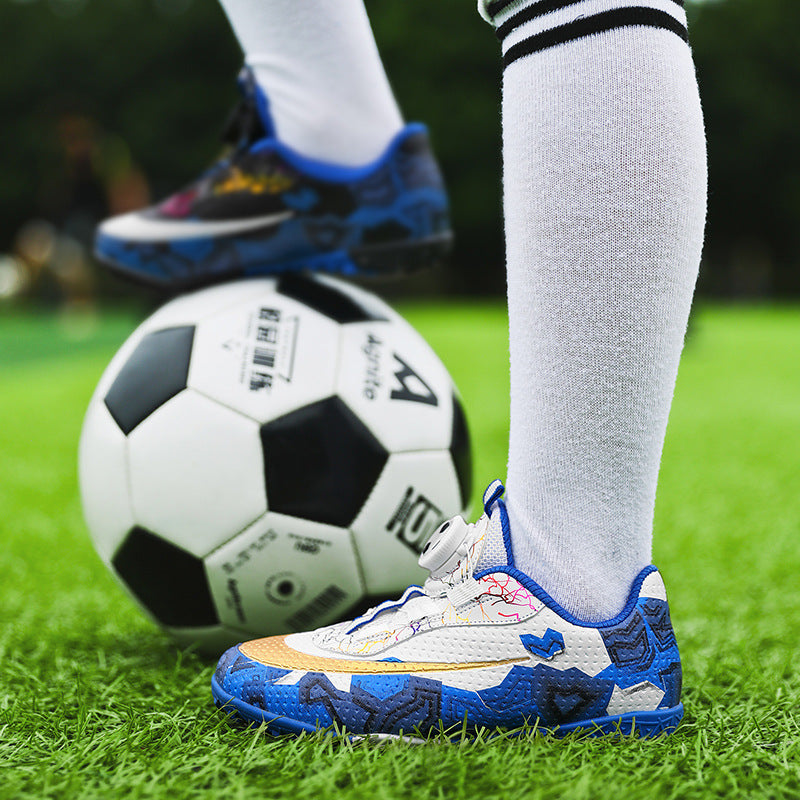 New Children's Rotating Buckle Broken Nail Training Football Shoes Girls Boys Primary School Students Competition Training Sneakers