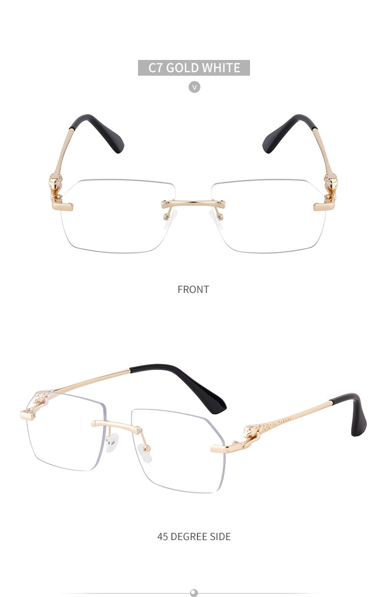 European and American Frameless Cut Edge Leopard Temple Sunglasses for Men Retro Square Frame Driving Sun Protection Sunglasses Wholesale Glasses