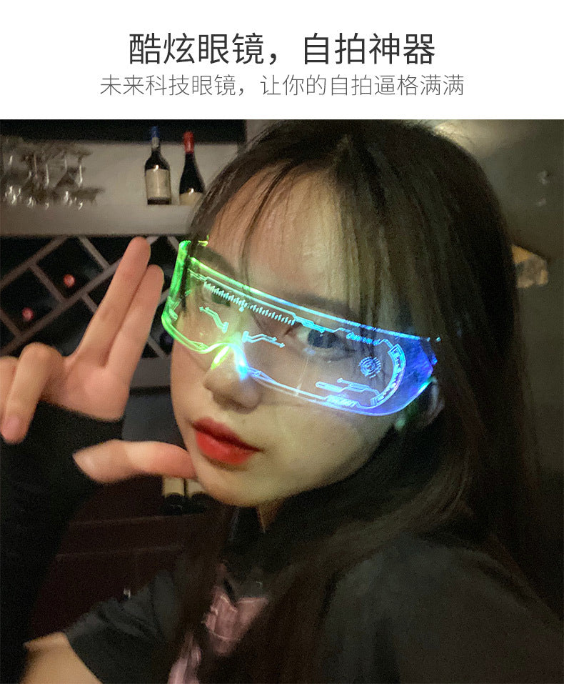 LED Light-emitting Glasses Trendy Future Technology Style Same Style Bar Disco Flashing Rechargeable Glasses
