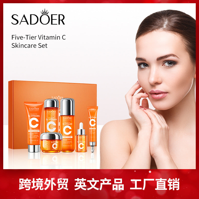 Five Dimensions in Full English C Skin care product set SADOER Whitening and brightening skin care six-piece set  foreign trade wholesale